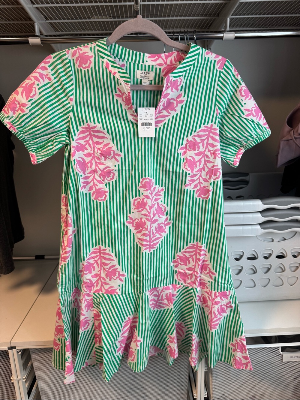 J. Crew Green & Pink Floral Stripe Dress